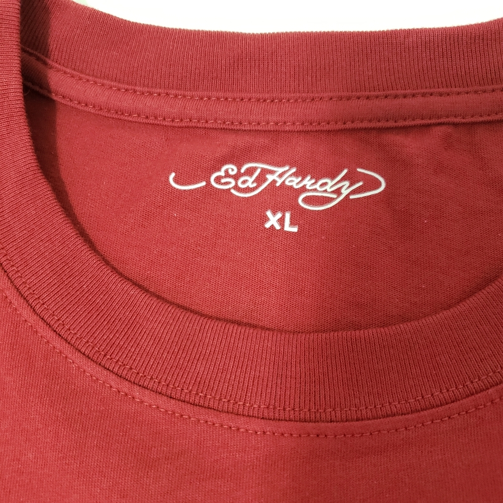 Ed Hardy Logo short sleeve crewneck Tshirt Men's xl red wine nwt - Picture 4 of 7